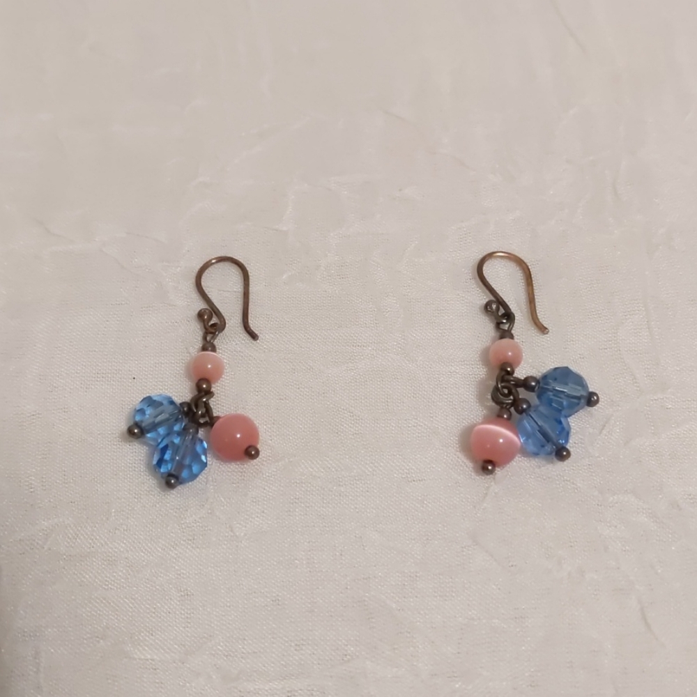 Pink and Blue Dangle Earrings 💐